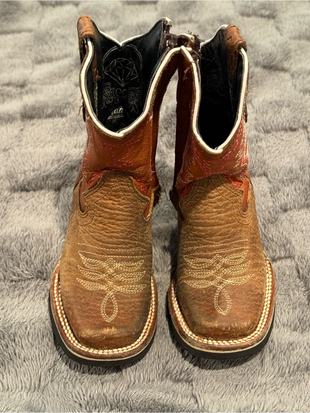 Kids Brown & Tan Pull-On Western Boots